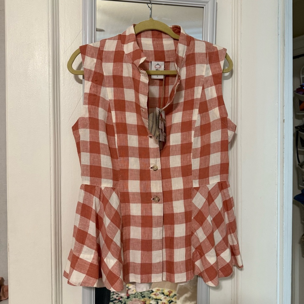 Peplum Vest, Sleeveless, Pink Checkers - Pink Checkers / L